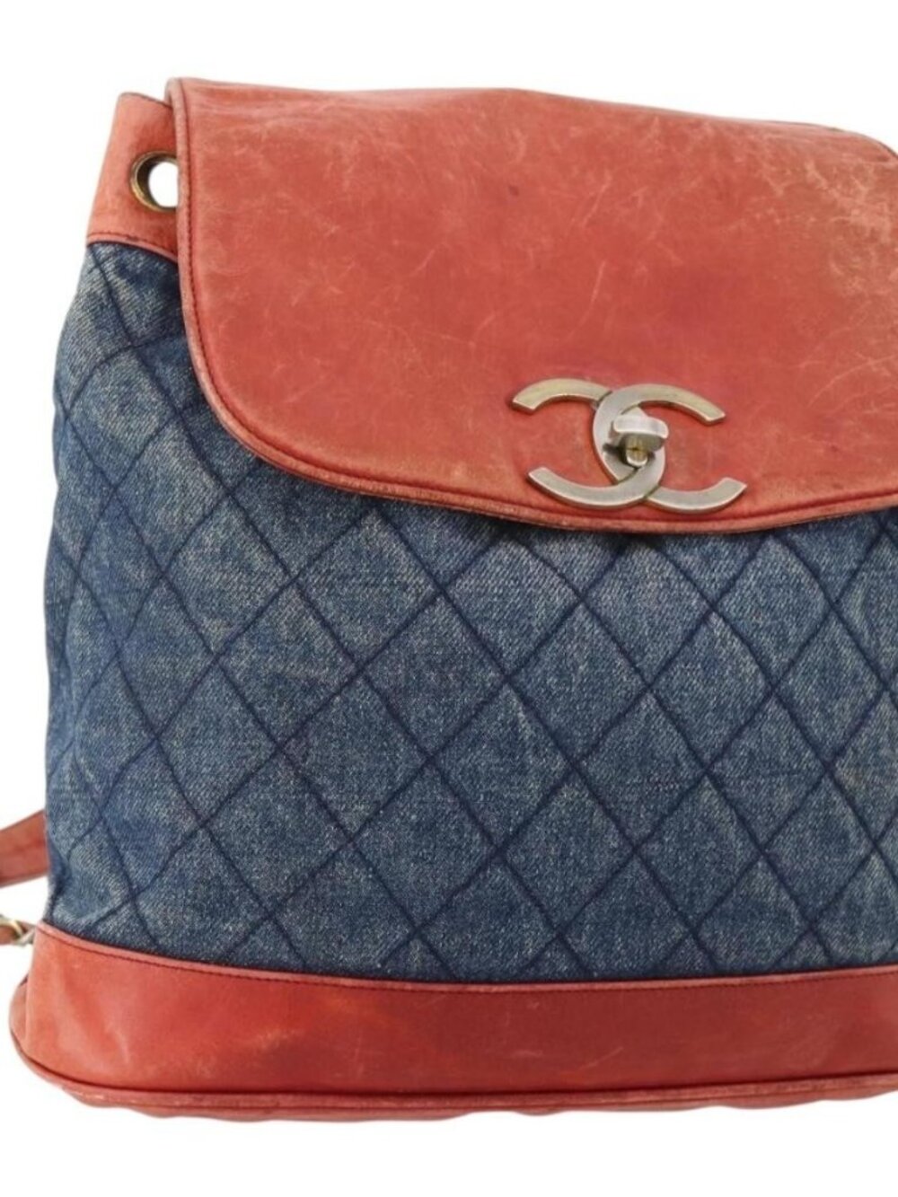 CHANEL Matelasse Chain Backpack Denim Blue Gold CC Auth 183327